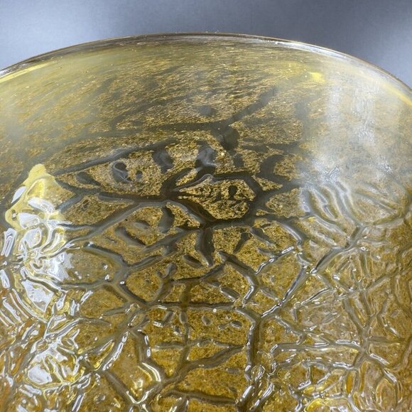 Studio Art Glass Large Bowl Dish Yellow Lava Texture HandBlown Glass Centerpiece - Picture 8 of 16